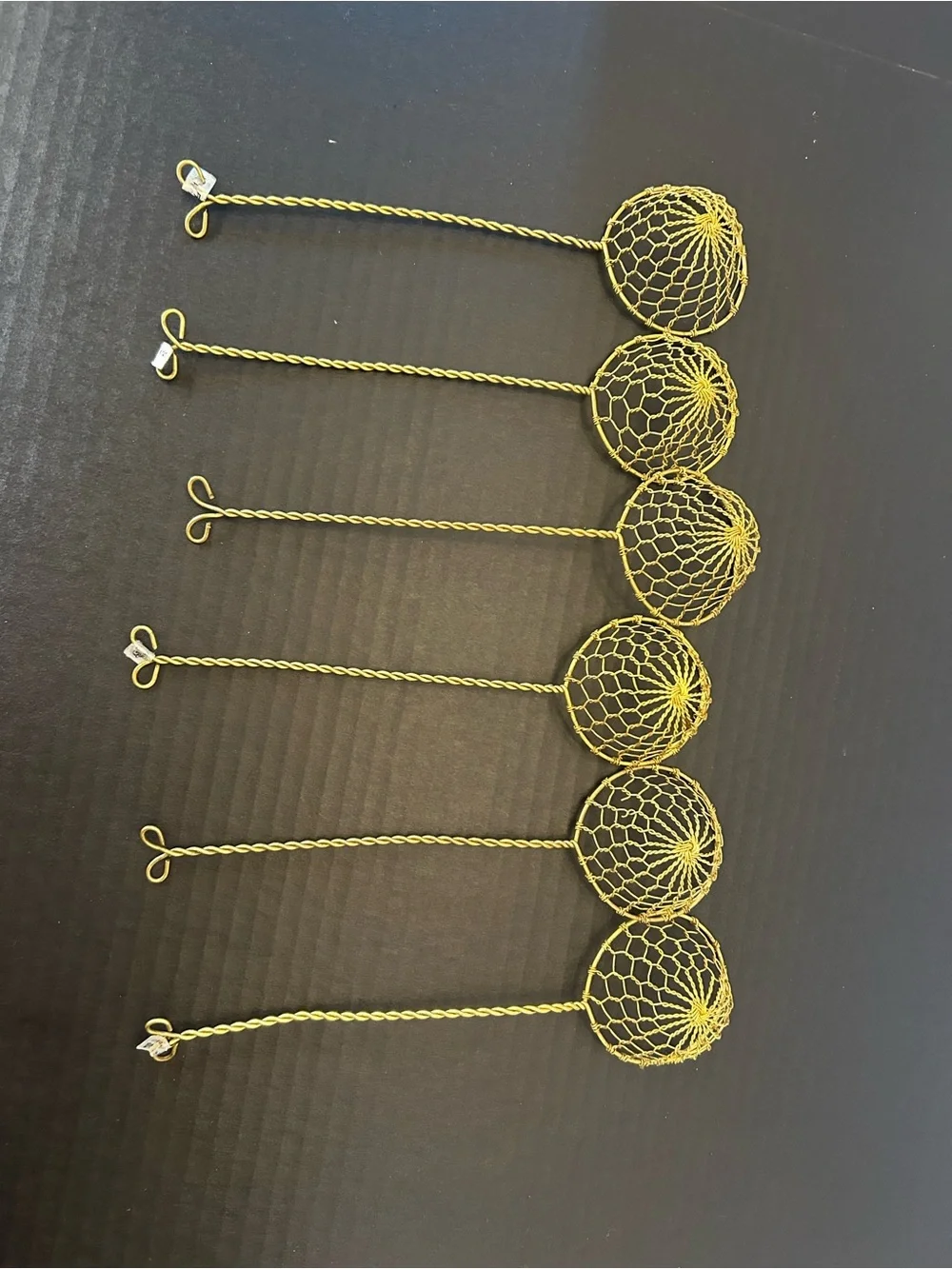 Vtg Gold Brass Metal Mesh Spoon Scoop Wire Oil Skimmer Strainer 9” Lot Of 6